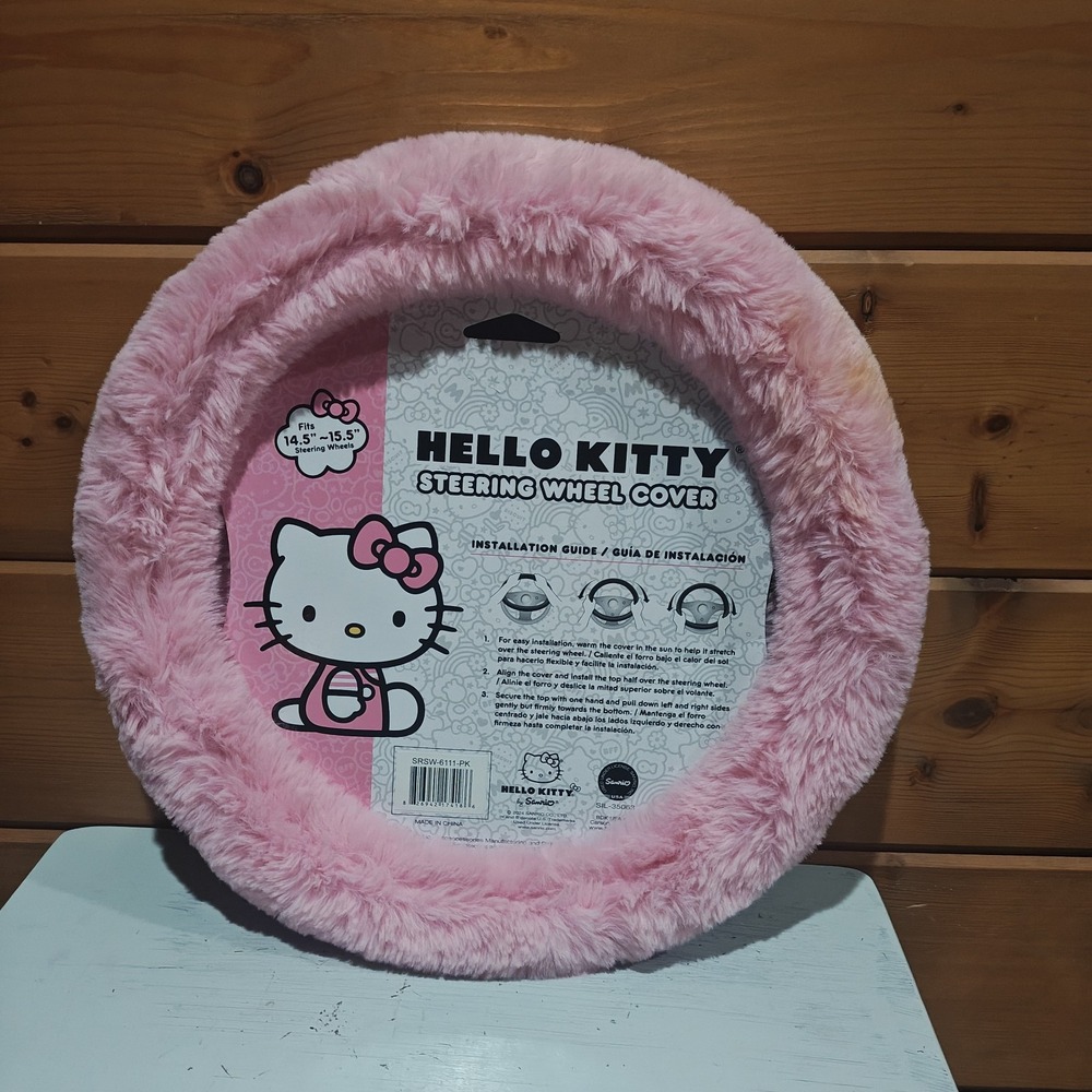 2024 Pink Fuzzy Hello Kitty 14.5"-15.5" Steering Wheel Cover Very Rare HTF